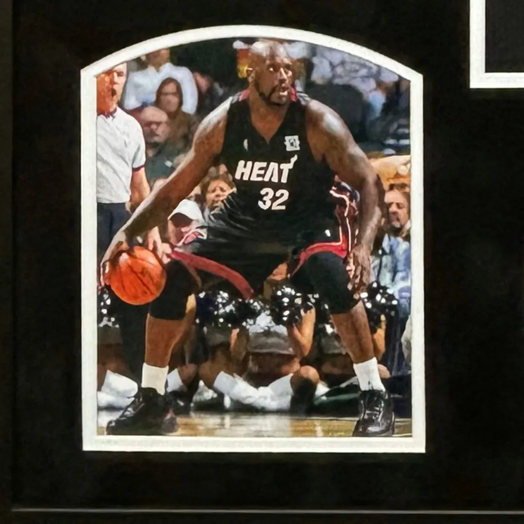 Shaquille O'Neal Signed Miami Black Custom Suede Matte Framed Jersey (Beckett)