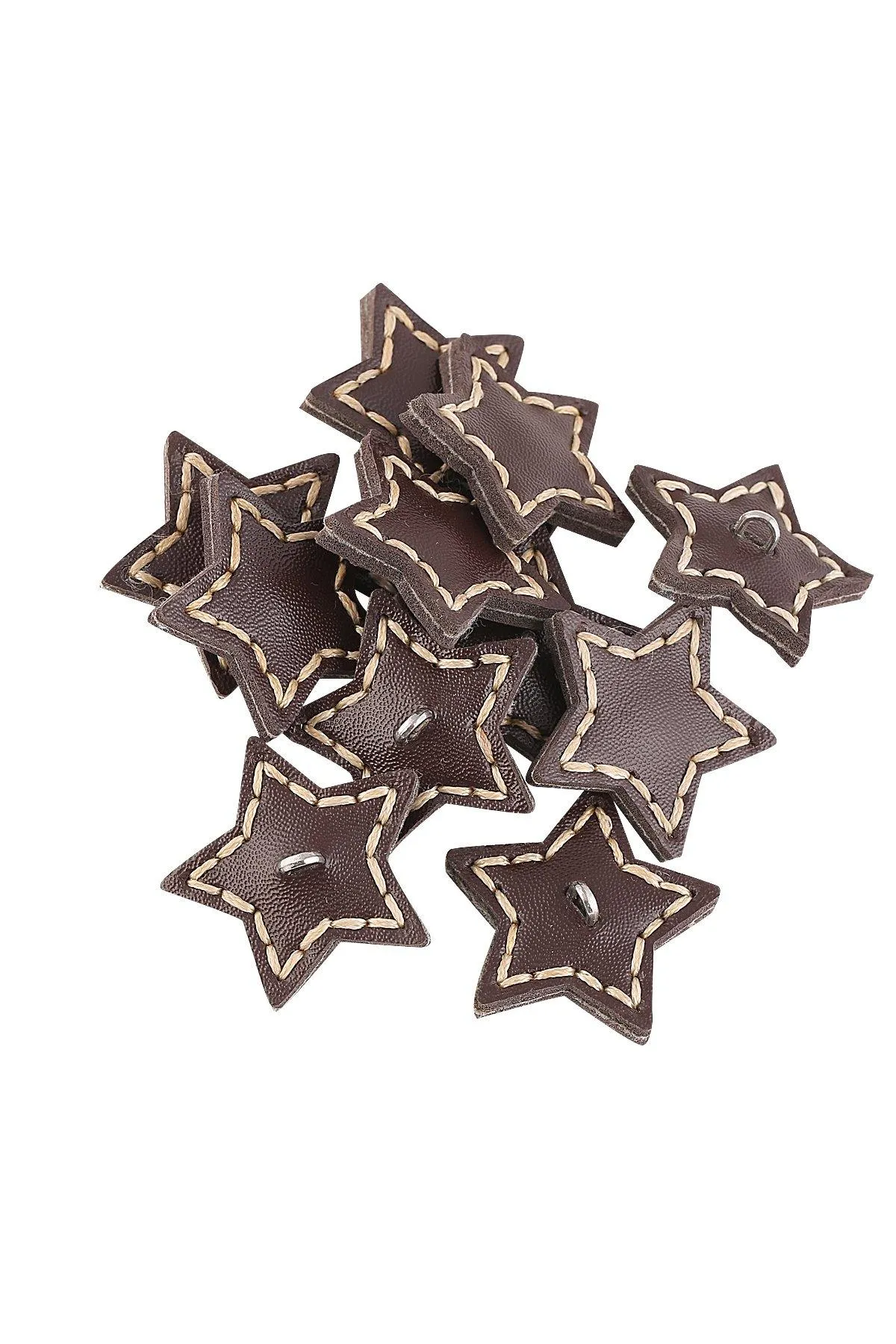 Star Shape Black & Brown Stitched Leather Button with Downhole Loop