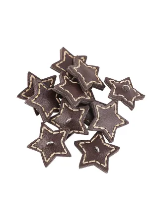 Star Shape Black & Brown Stitched Leather Button with Downhole Loop