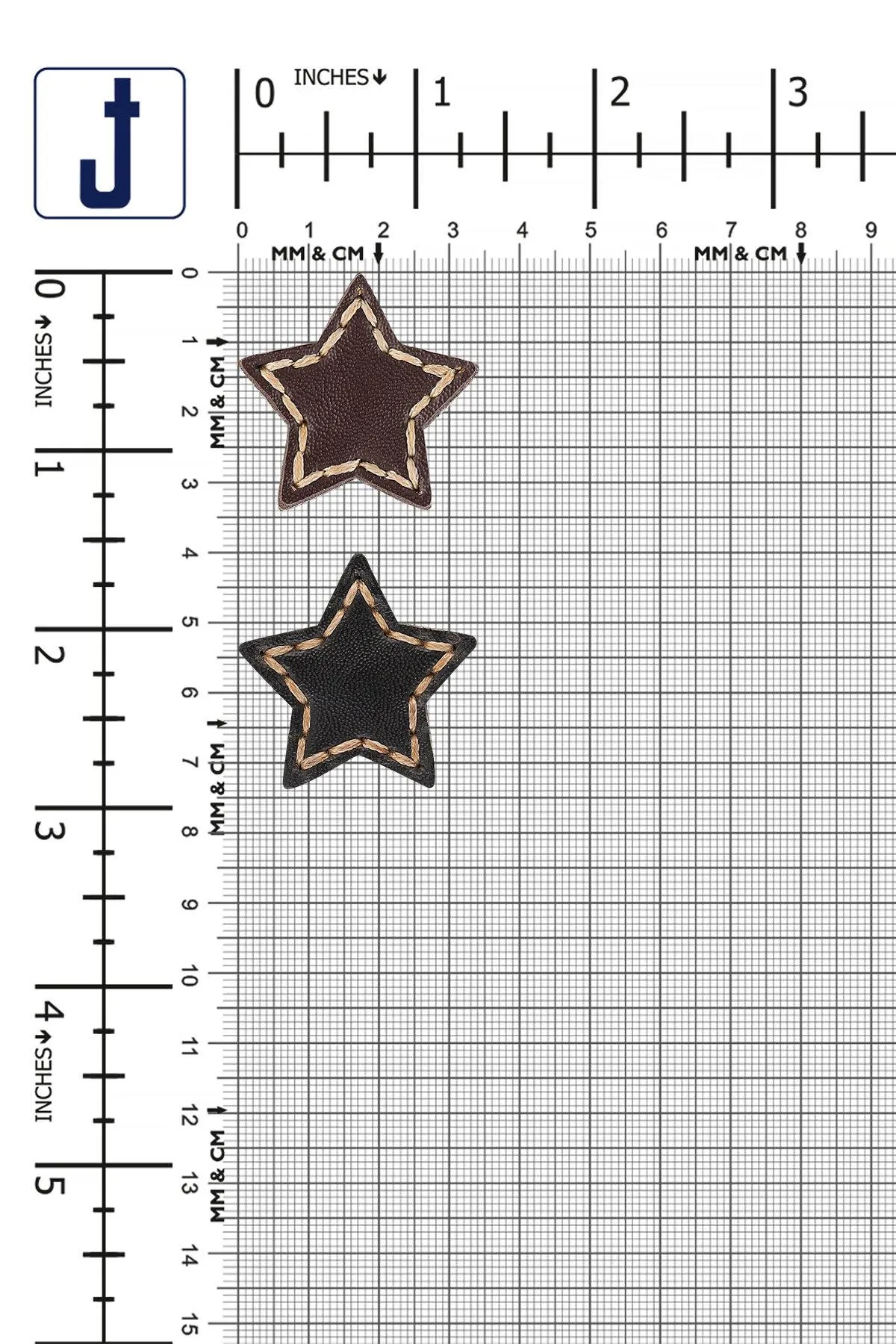 Star Shape Black & Brown Stitched Leather Button with Downhole Loop