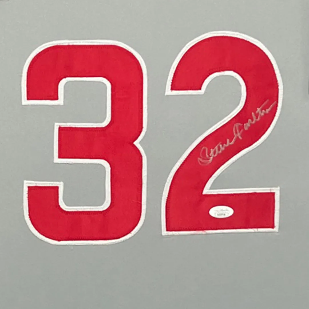 Steve Carlton Signed Philadelphia Gray Custom Double-Suede Framed baseball Jersey (JSA)