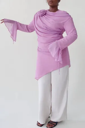 Stylish Asymmetrical Hem Bell Sleeve Top