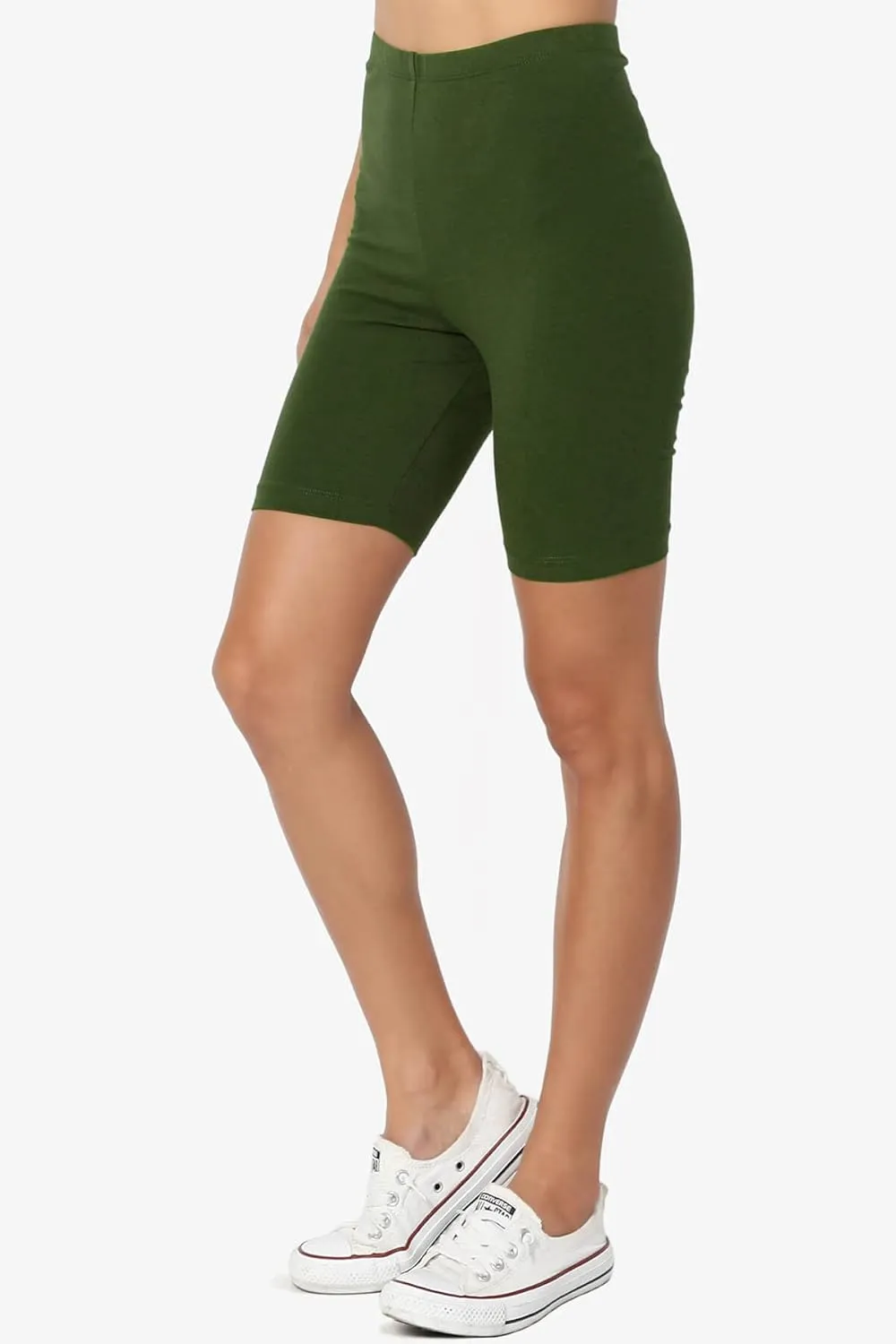 TheMogan Women's Mid Thigh Stretch Cotton Span High Waist Active Basic Short Leggings