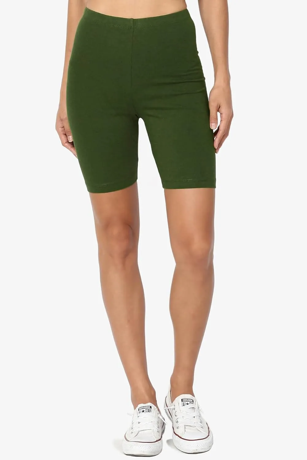 TheMogan Women's Mid Thigh Stretch Cotton Span High Waist Active Basic Short Leggings