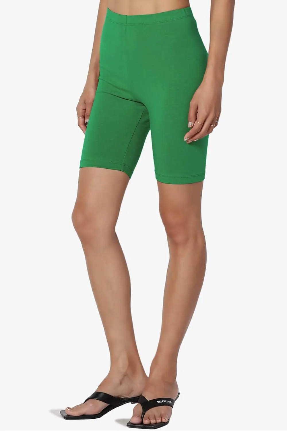 TheMogan Women's Mid Thigh Stretch Cotton Span High Waist Active Basic Short Leggings