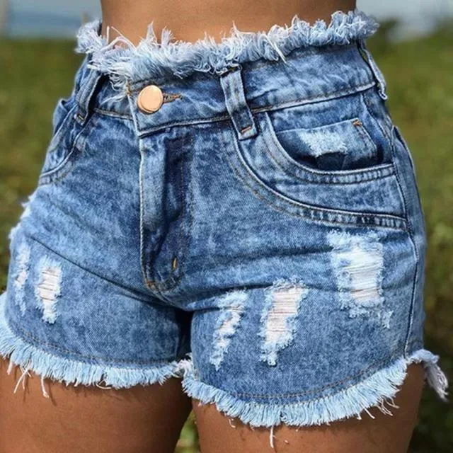 Trendy High Waist Denim Jean Ripped Shorts