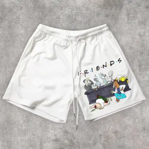Trendy retro cartoon print shorts