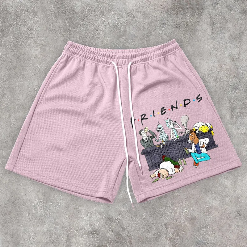 Trendy retro cartoon print shorts