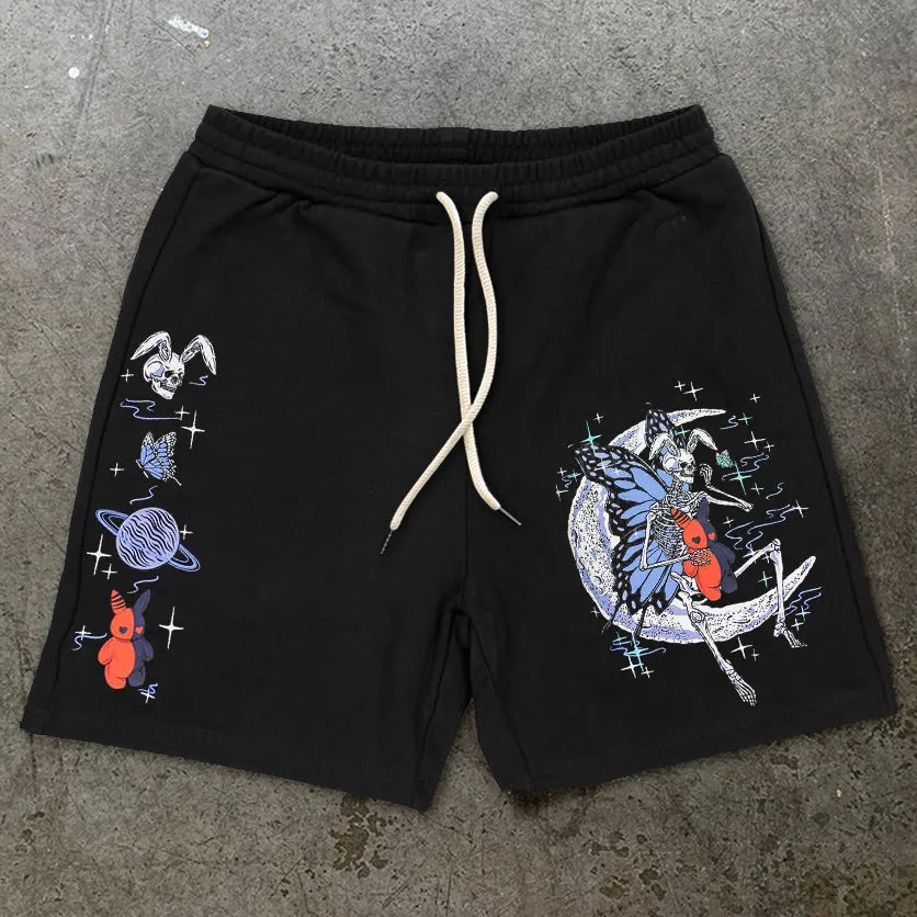 Trendy Retro Skull Rabbit Street Shorts