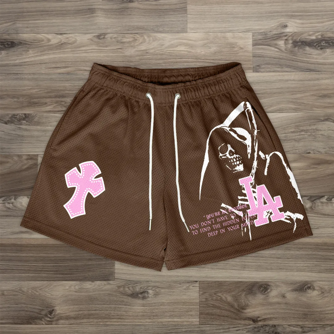 Trendy skull statement street style stretch shorts