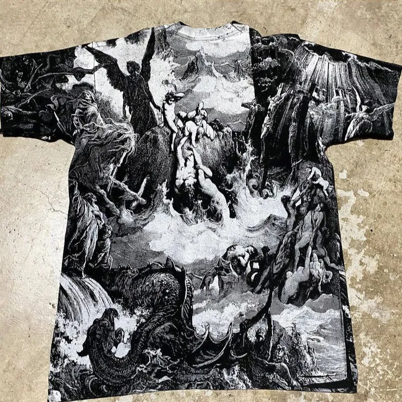 Trendy vintage print crew neck T-shirt