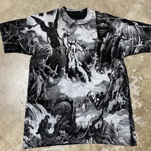 Trendy vintage print crew neck T-shirt