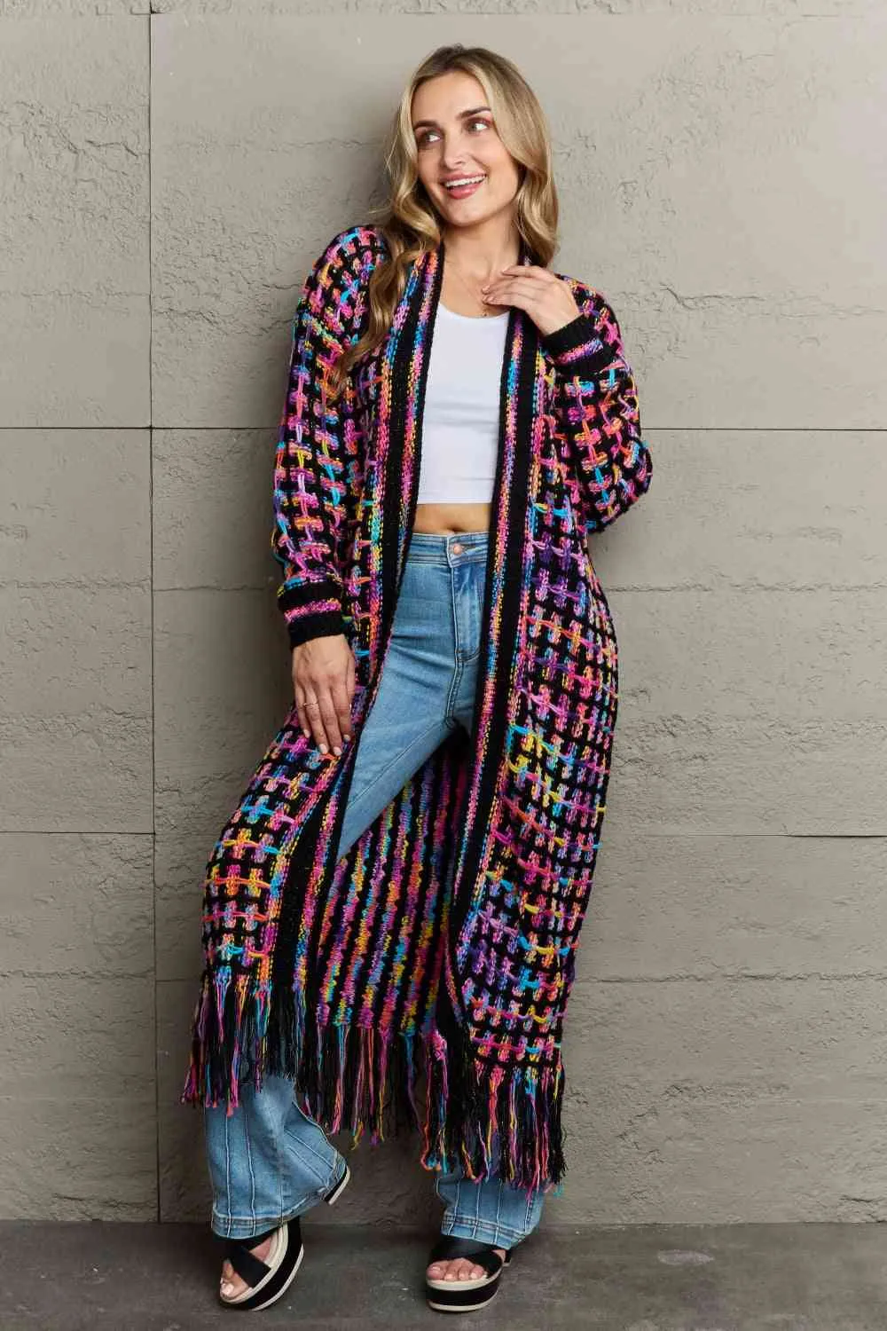 Western Spirit Multicolored Open Front Cardigan