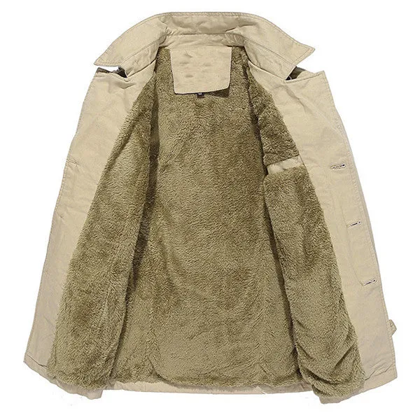 Winter Velvet Plus Thick Warm Military Style Outdoor Jacket Slim Fit Men Parkas Coat
