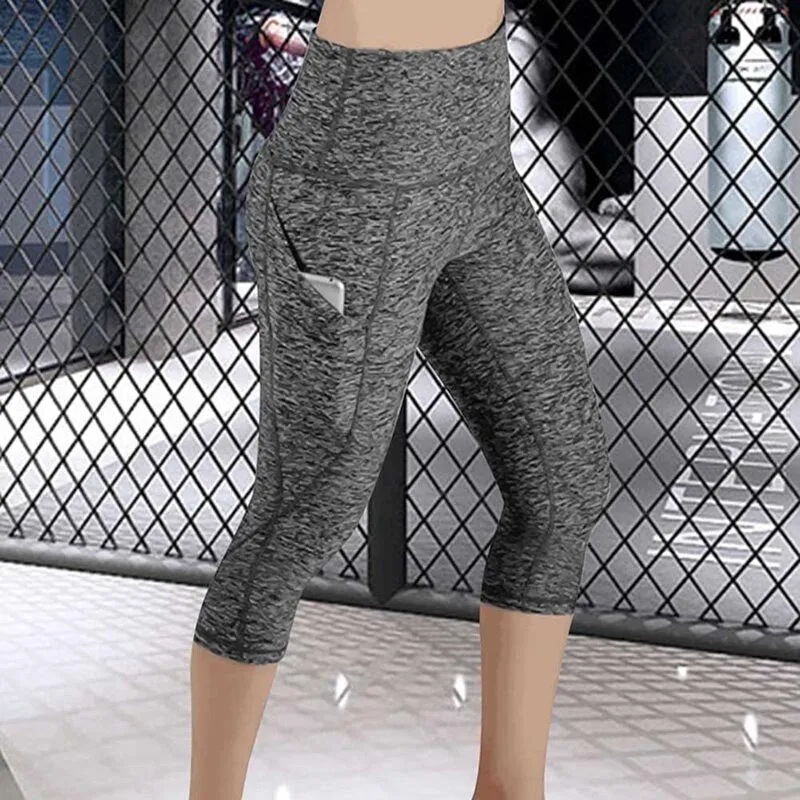 Wjczt Leggings 3/4 Pants Female Capri Casual Pant Sporting Fitness High Waist Pants Side Pockets Design Sporting Leggings