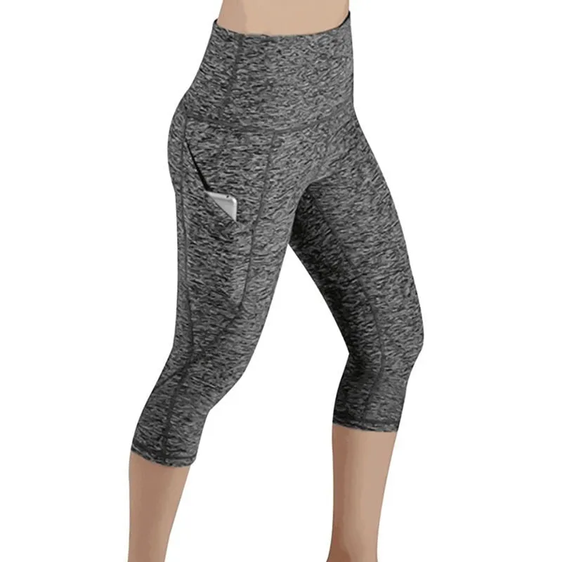 Wjczt Leggings 3/4 Pants Female Capri Casual Pant Sporting Fitness High Waist Pants Side Pockets Design Sporting Leggings