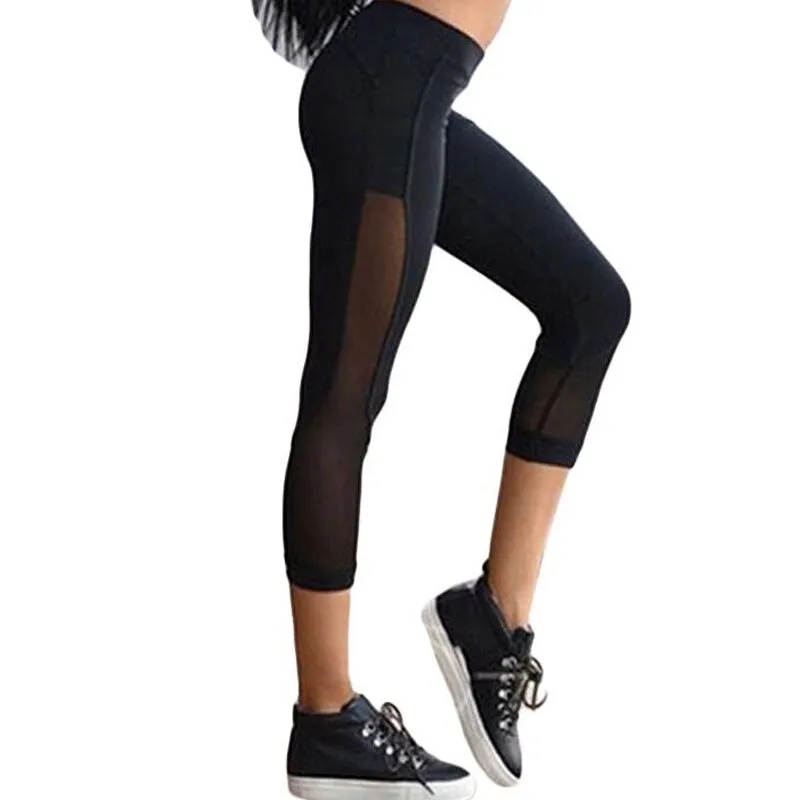 Wjczt Leggings 3/4 Pants Female Capri Casual Pant Sporting Fitness High Waist Pants Side Pockets Design Sporting Leggings