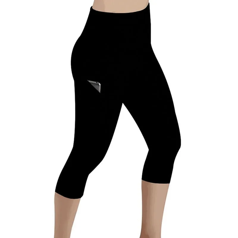 Wjczt Leggings 3/4 Pants Female Capri Casual Pant Sporting Fitness High Waist Pants Side Pockets Design Sporting Leggings
