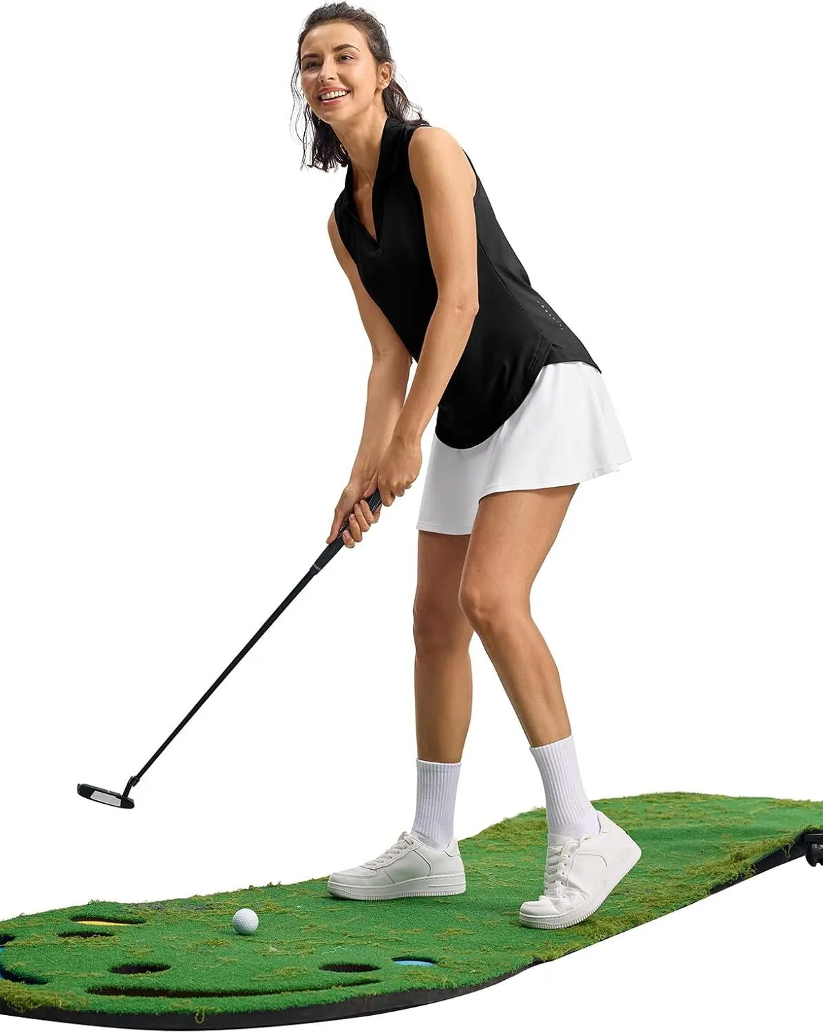YSENTO Women's V-Neck Collared Golf Tennis Shirts Sleeveless UPF 50  Quick Dry Polo Shirts Tops Split Hem